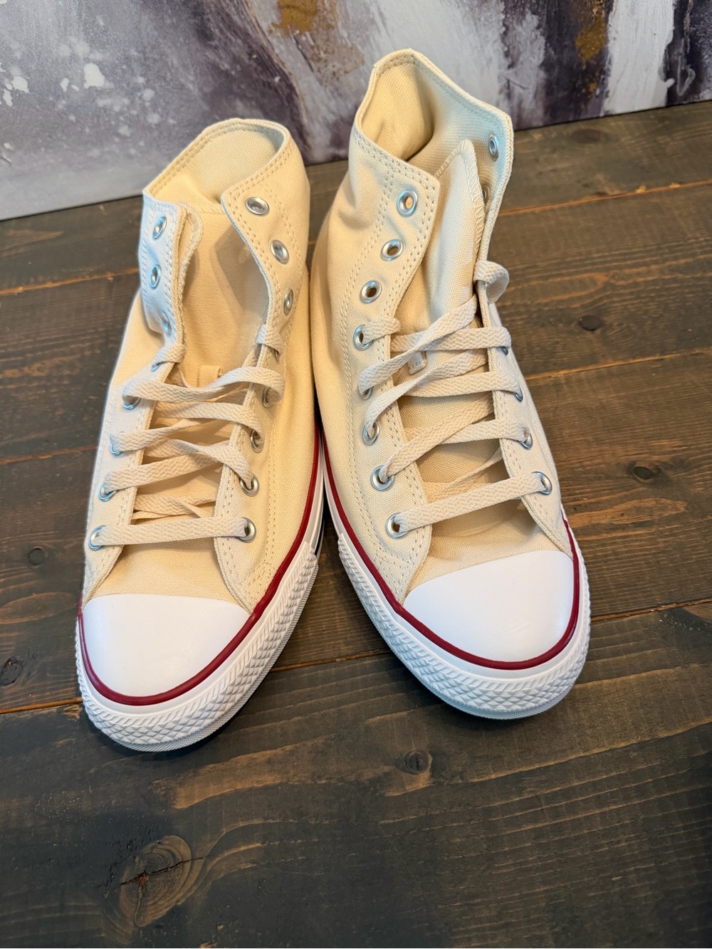 Converse Chuck Taylor All Star High Top Sneakers - Cream & Red Trim - Picture 2 of 4